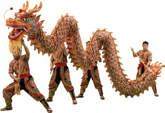 dragon chino bailarines 4 sostienen al dragón